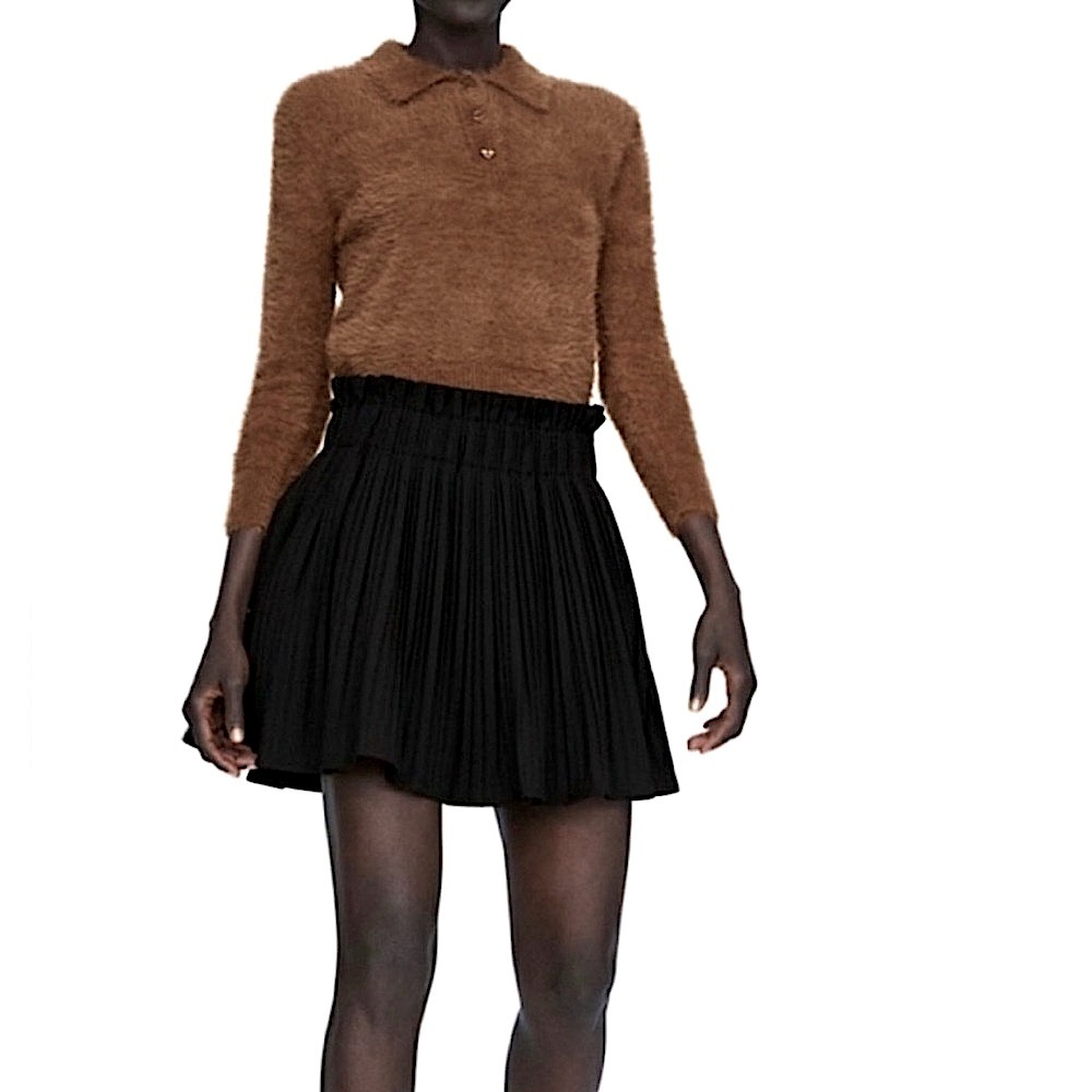 ZARA Black Pleated Mini Skirt Paperbag Elastic waistband w/shorts underneath S - Picture 11 of 11